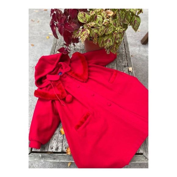 Vintage 1970s Gusti Virgin Wool Blend Red Swing Dress Coat Youth Sz 5 - Picture 13 of 16